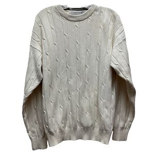 Vintage JOHN ASHFORD Cable Knit Pullover Grandpa Sweater 100% Cotton White L